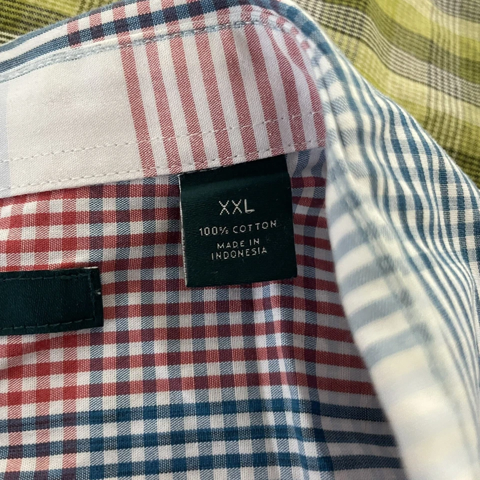 Camisa Perry Ellis Para Hombres XXL Azul Rojo Color Bloque Cuadros Madrás Manga Larga Foto 3 de 4