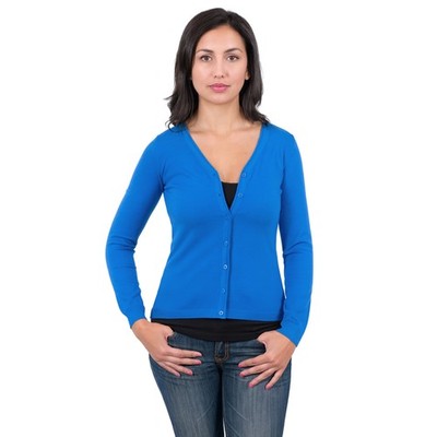 Real Cashmere Cobalt Blue Cashmere Blend WomensV-Neck Cardigan