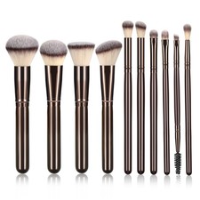10-Piece Makeup Brush Set - Soft Synthetic Bristles, Wooden Handle for Face