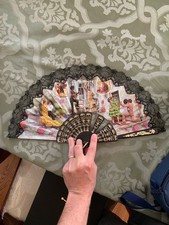 Spanish Decorative Hand Fan with Lace and Flamenco Dancers Artwork