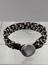 Uno De 50 Brown Leather Silver Plated Dotted Friends Bracelet 7 Inches