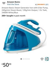 Amazon Basics Steam Generator Iron with 6 Bar Pump, 240g/min Steam Boost, 120g/m