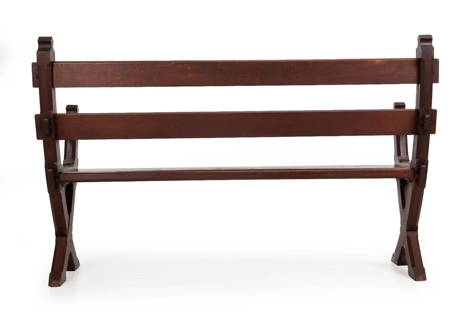 Banco de pasillo de nogal renacimiento gótico americano asentamiento aprox. 1890 Foto 3 de 4