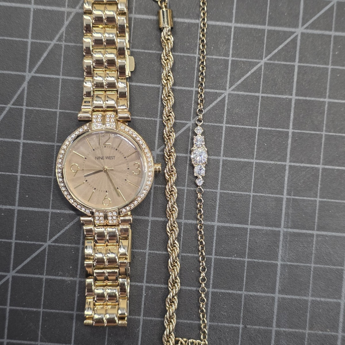 Nine West Gold Tone Adjustable Watch with Crystal Accents 