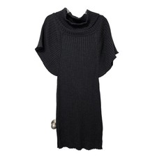 Calvin Klein Sweater Dress Womens L Charcoal Grey Ribbed Cowl Neck Dolman Sleeve