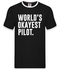 World's Okayest Pilot - Mens Ringer - Aeroplane Fly Flying Pilots Funny