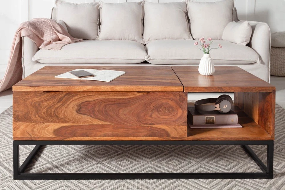 Höhenverstellbarer Couchtisch MAKASSAR FUNCTION 110cm Sheesham Massivholz Tisch - Bild 2 von 4