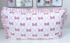 Coveted Home Pink Coquette Bow & Stripes Ruffle Lumbar Throw Pillow