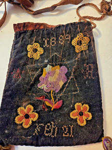 Antique  TEFILLIN & Velvet Embroidered Bag from 1889 Includes Rabbeinu Tam