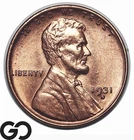 1931-D Lincoln Cent Wheat Penny, Lustrous Red Solid Gem BU++ RD