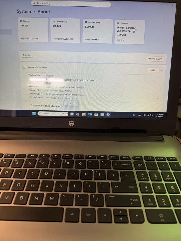 Portátil HP 15t-ay100 CTO Pantalla Táctil/i7/8gb/256SSD Lo Más Nuevo Win11/25H2 con Power Sup Foto 2 de 3