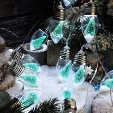 13ft Christmas Snow Globe String Lights with Tree 20 LED Fairy Bulb Lights Ch...