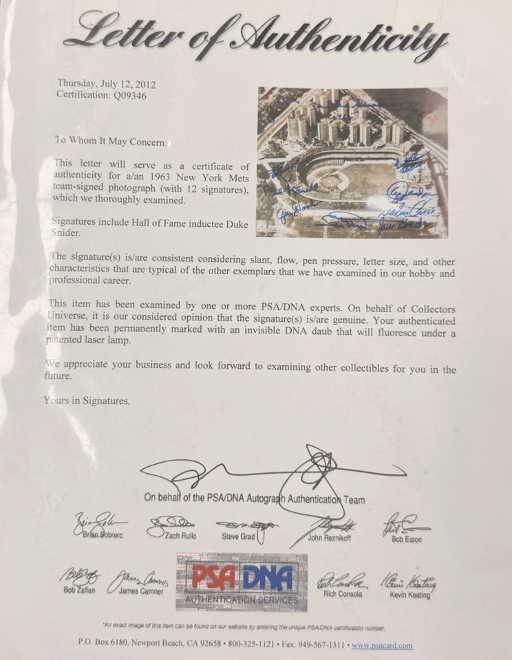 1963 New York Mets Team Signed Photograph With 12 Signatures. Authenticated - Image 4 of 4