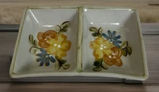 Vintage Louisville Stoneware Floral Divided Serving Dish 9x6 Hand-Painted