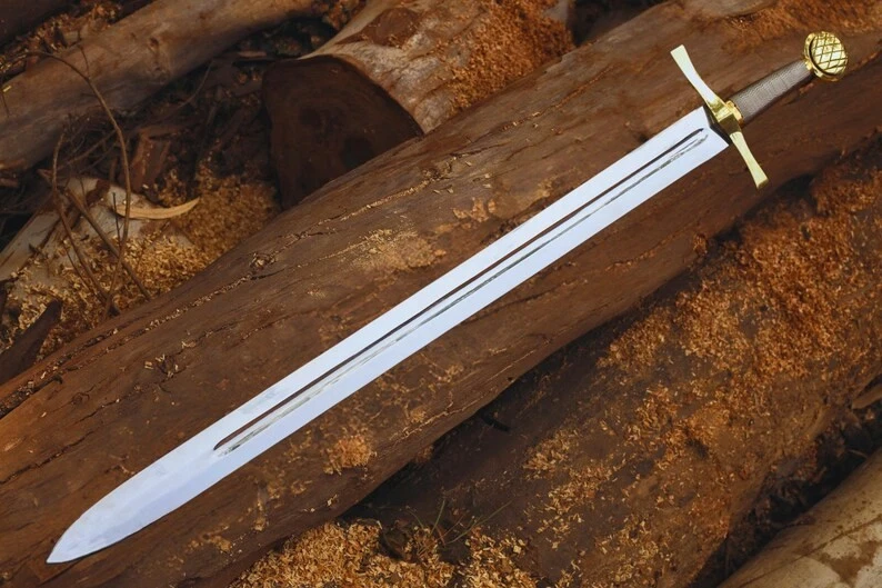Réplica de espada hecha a mano Rey Arturo Excalibur con funda de cuero Foto 2 de 4