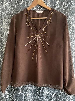 Bonmarche brown metallic sequin embelished long sleeves blouse 16