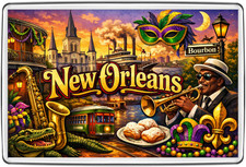 Image of Fridge Magnet Travel Souvenir Gift New Orleans Bourbon St Jazz Mardi Gras 🎺🎭