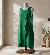 Halston Sleeveless Green Dress size 14 With Cascading Ruffle Design – Elegant &