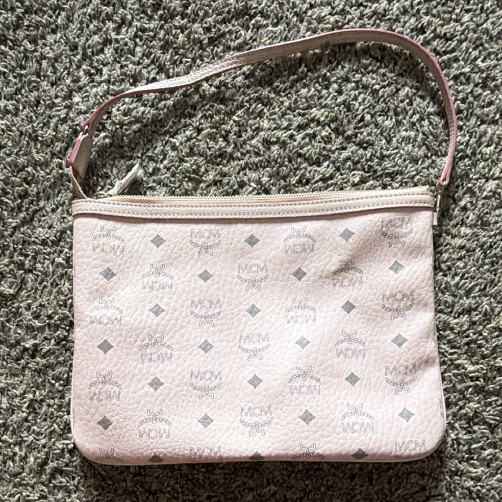 MCM Pink Logo Shoulder Bag with Zip Closure and Shoulder Strap for Women