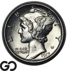 1917 Mercury Dime, Lustrous Solid Gem BU++ FSB, Full Split Bands