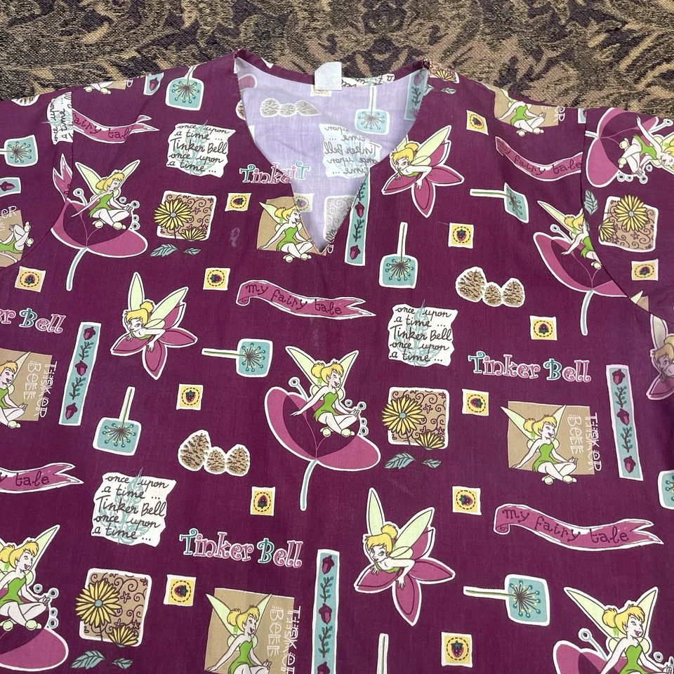 Blusa Médica De Colección Disney Campanilla Para Mujer Talla Grande Rosa Camisa Enfermería Foto 2 de 4