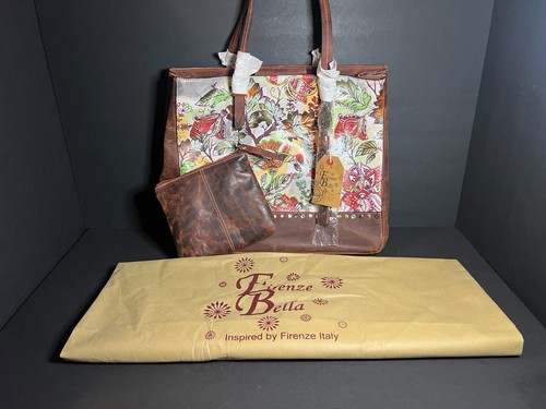 Firenze Bella Venetia Large Floral Print Leather Shoulder Bag w Pouch & Dust Bag
