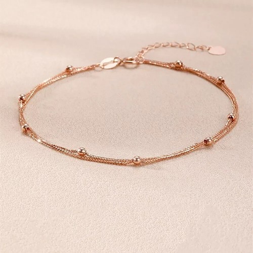 18K Solid Gold Chopin Chain Double layer Bracelet Bead Heart Charm Jewelry 7.1" - Picture 7 of 13