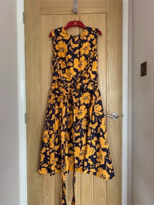 Hobbs ladies size 16 dress Navy and 100% Flax Linen with