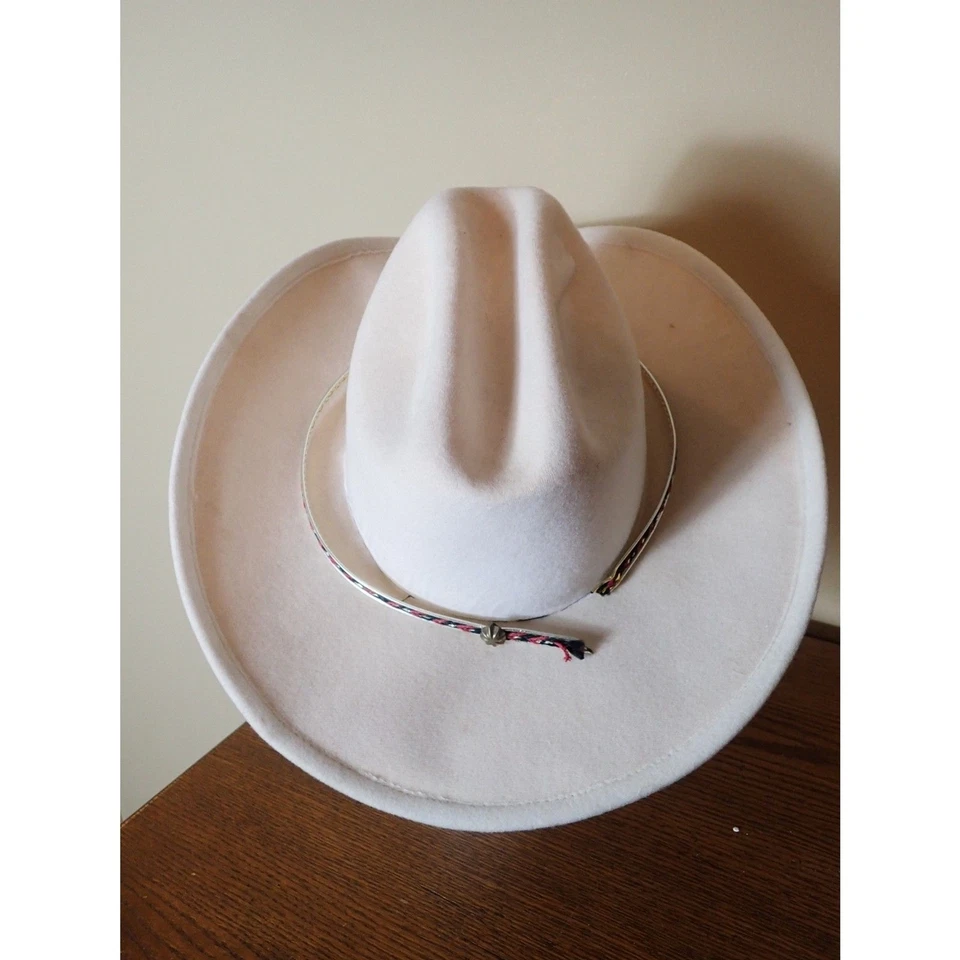 Sombrero de Vaquero Western Express Para Hombre Imitación Fieltro Blanco Banda Plateada 7 1/8 México Foto 3 de 4