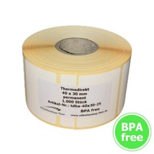 Etykiety termiczne na rolce 40 x 30 mm samoprzylepne - 1000 sztuk / rolka
