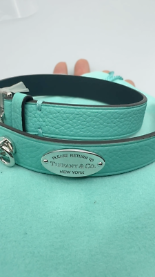 Tiffany & Co. 925 Silver Blue Leather Double Wrap Bracelet S-M