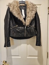 F&f Faux Leather Fur Trim Jacket