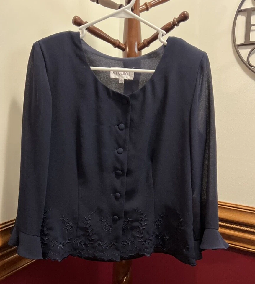 Conjunto de traje chaqueta falda azul marino talla 12 formal de negocios 2 piezas Studio I para mujer Foto 2 de 4