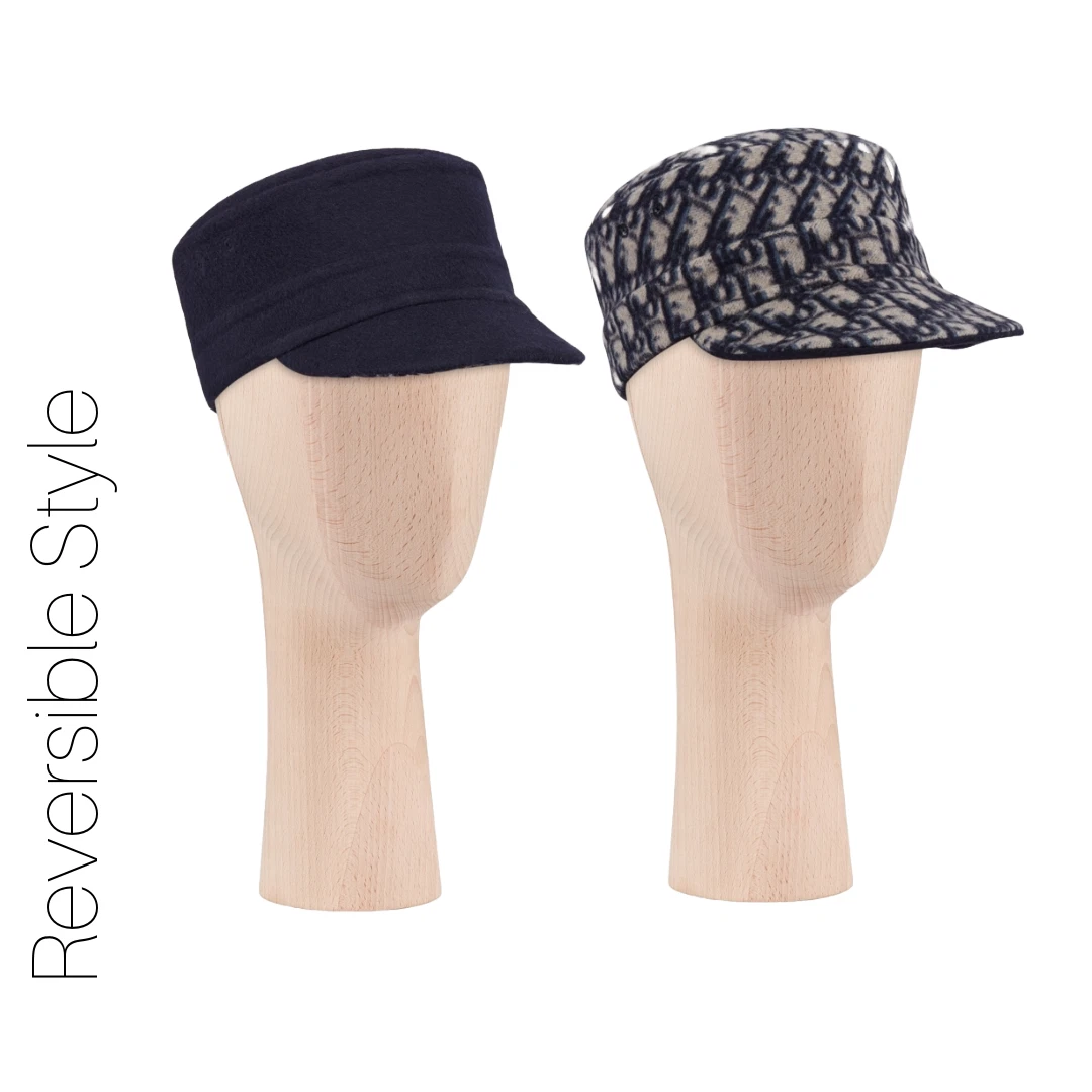 Dior   Casquette réversible en laine   Chapeau Newsboy bleu marine / monogramme oblique   56 / S