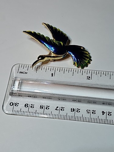 VTG Gerry's Enamel Bird Brooch Pin Goldtone Enamel Blue Green Yellow Signed - Picture 9 of 9