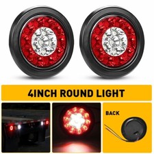 4" Red/White Tail Round LED Stop Reverse Brake Running Lights For Truck Trailer