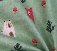 Soft Touch Brushed Cotton Winceyette Fabric Sage Green Cute Forest Bears Fabric