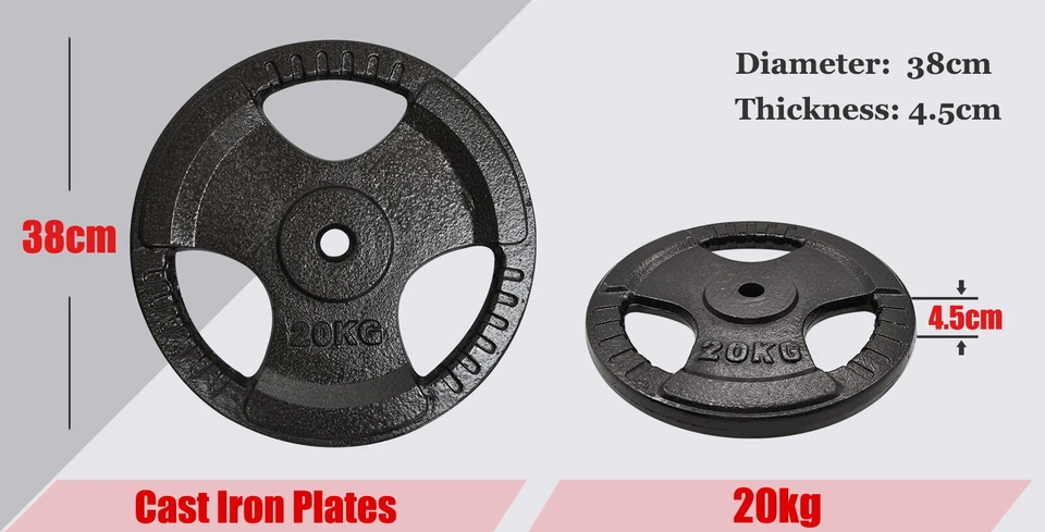 20kg x 2 - Standard 26.5mm Triple Handle Hammertone Cast Iron Weight Plate Set - image 3 of 3
