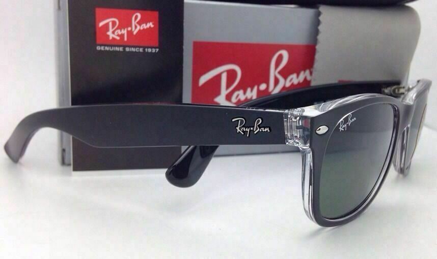 RAY-BAN Sunglasses RB 2132 6052 52-18 NEW WAYFARER Black on Clear