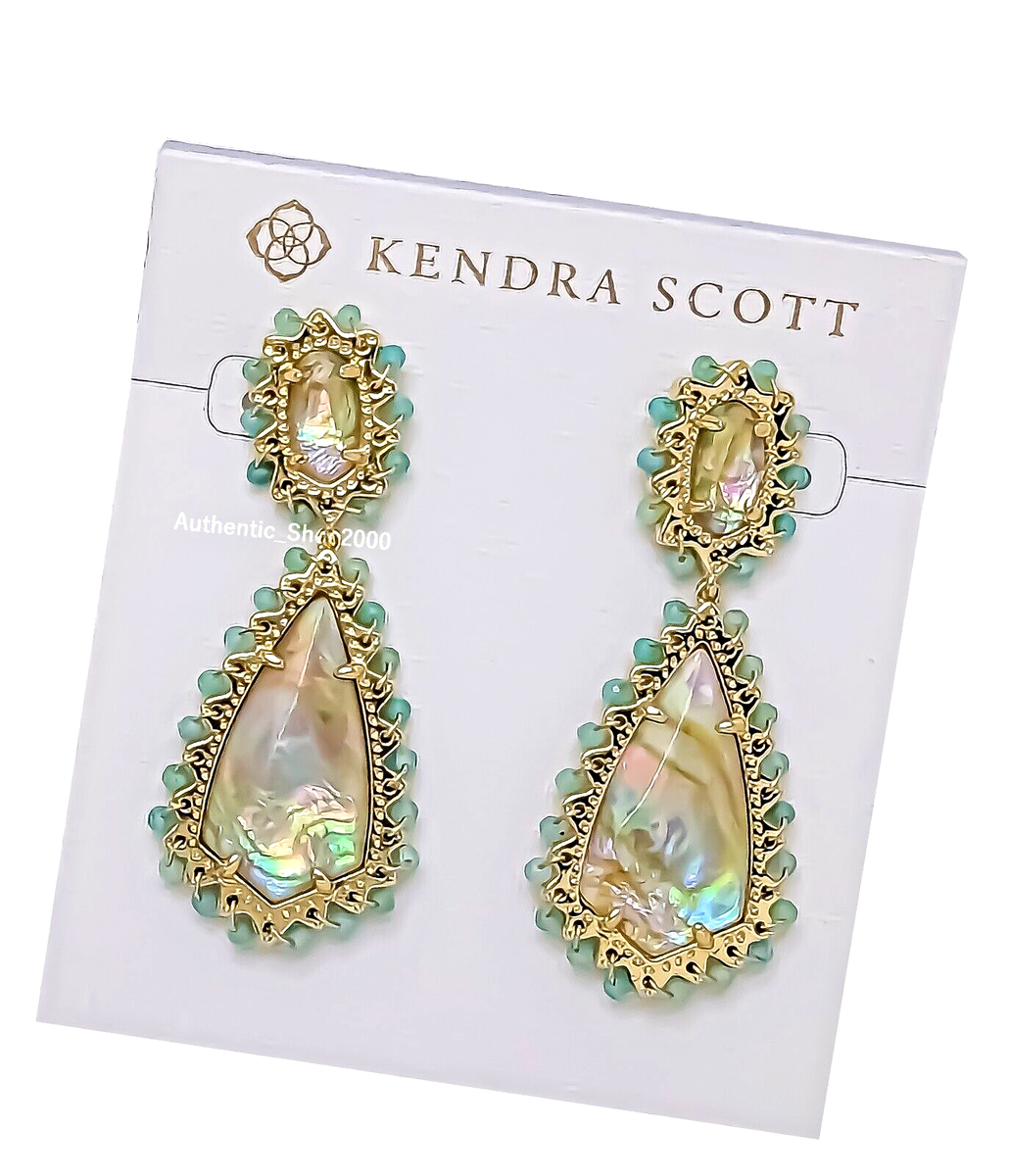 100% New Kendra Scott 132 Gold Iridescent Abalone Mix Beaded Camry Earrings