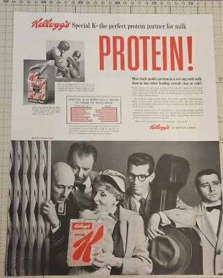 1958 Kelloggs special K cereal Vintage Ad 13 x 10 Protein partner for milk