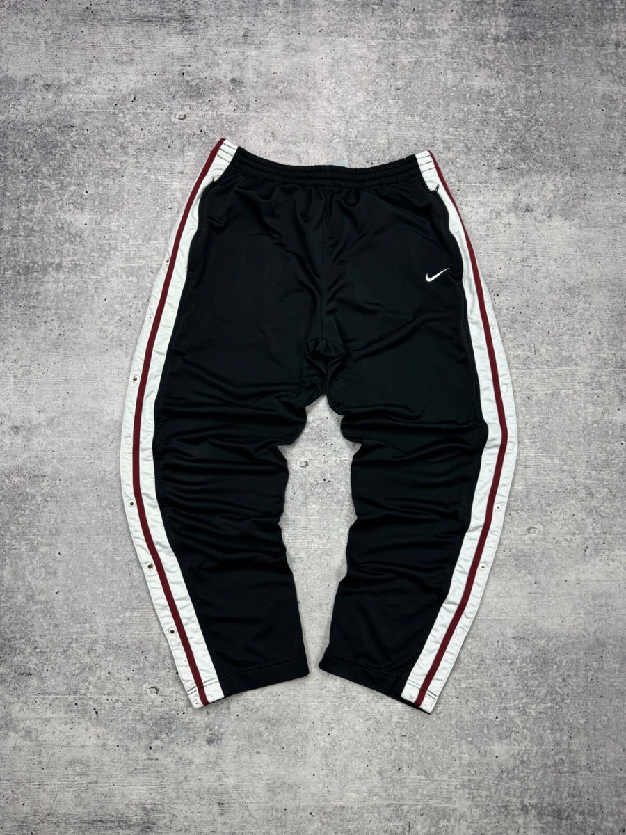 Vintage Nike Swoosh Drill Black Side Button Track Pants 90's Y2K