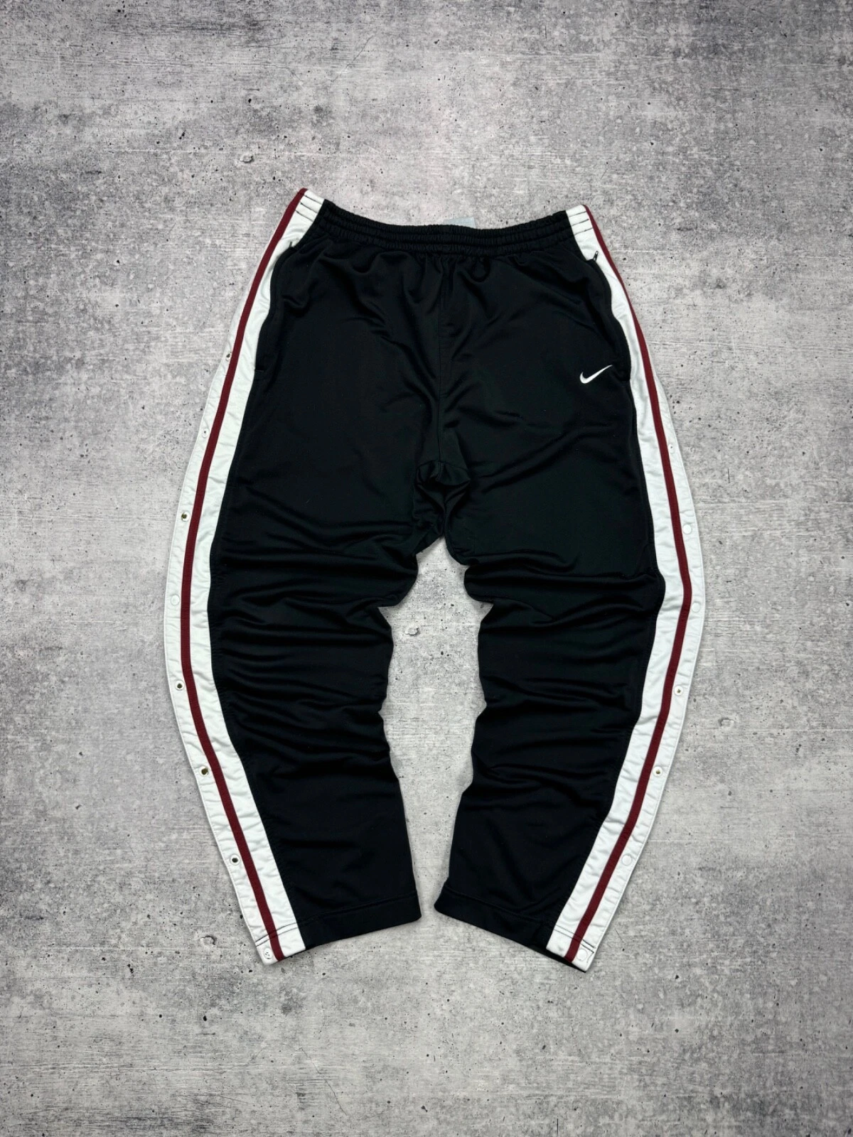 Pantalon de survêtement vintage Nike Swoosh Drill noir bouton latéral années 90 style Y2K homme L