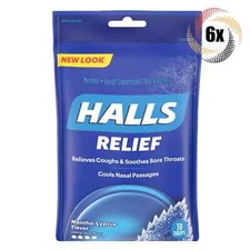 6x Bags HALLS Relief Menthol Flavor Soothing Cough Drops - 30 Drops Per Bag