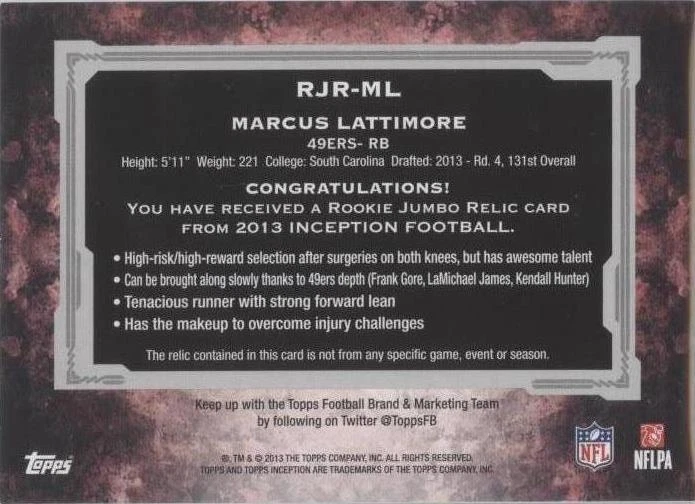 2013 Topps Inception Marcus Lattimore #RJR-ML
