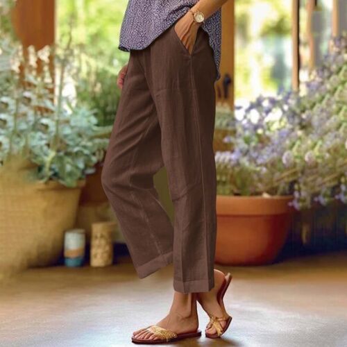 Summer Womens Ladies Cotton Linen Loose Casual Harem Pants Drawstring Trousers - Picture 14 of 34