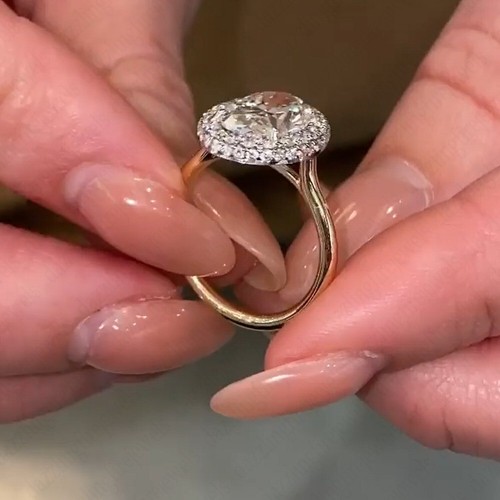 2.20TCW Oval Moissanite Halo Proposal Engagement Ring In Solid 14K Two Tone Gold - Picture 6 of 15