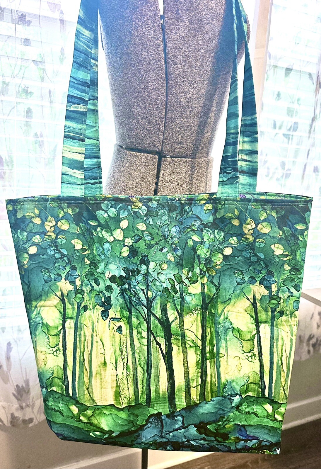 Hand Made Turquoise 100% Cotton Tote Bag Made With Fine Strong Stitches