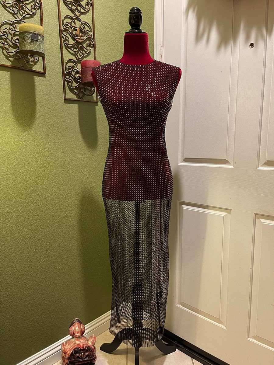 100% Authentic ZARA Black Rhinestone Mesh Dress $149.00+Tax Size: S-M