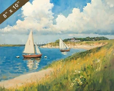 Cape Cod with sailboats oil painting 8x10 Print